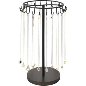 Mkono Necklace Holder Metal Jewelry Display Stand Necklace Organizer with 22 Hooks for Storage and Hanging Bracelet Keychain Home Room Decor for Women,Black