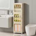 3-Tier Narrow Bathroom Storage Cabinet with Clear Doors and Adjustable Shelves, Plastic Slim Bathroom Organizers and Storage Small Spaces Pantry Kitchen Laundry Room Quick Assembly, 11.42"D x 14.57"W x 49.61"H, Beige