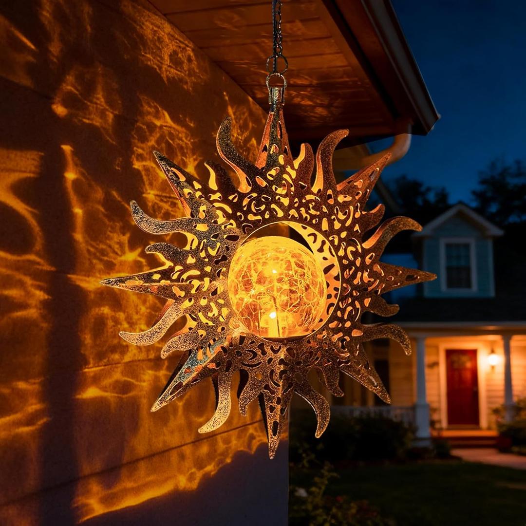 Amugmilk Solar Lights Outdoor Garden Decor Hanging Lanterns Decoration Metal Sunflower Gifts Waterproof for Yard Clearance Front Porch Lawn Driveway Patio Backyard Pathway Gardening Gift