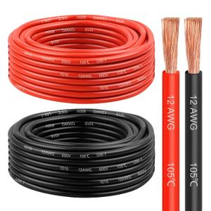 12 Gauge Wire 25 Feet, 12 AWG Pure Copper Wire, 12AWG Red and Black Oxygen Free Stranded Low Voltage Wire for Solar Panel, Automotive, Audio Auto, LED Lighting, Generator(12 AWG 25FT)