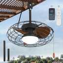 ZMISHIBO Outdoor Ceiling Fans with Light for Patios, Waterproof Gazebo Fan with Remote Control Smart App, 3CCT Dimmable, Plug in Caged Ceiling Fan with Pull Chain for Porch Pergola Canopy,Brown