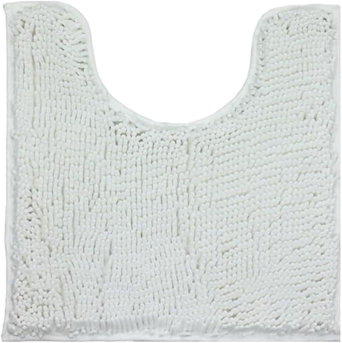 Chenille Bath Mat, Toilet Rugs U Shaped, Soft Plush Bath Bathroom Rug, Absorbent Shaggy Bathroom Contour Rug White 19.7"x15.7