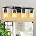 Bathroom Vanity Light for Mirror: 4-Light Modern Wall Sconce Lighting with Clear Glass Bath Vintage Wall Mounted Lamps for Bedroom,Living Room (Black and Silvery)