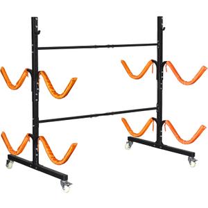 Freestanding Kayak Storage Rack, Adjustable Kayak Racks Outdoor with 4 Lockable Wheels, Kayak Stands Heavy Duty Storage for Kayaks, Canoes, SUP and Surfboards - 4 Kayaks