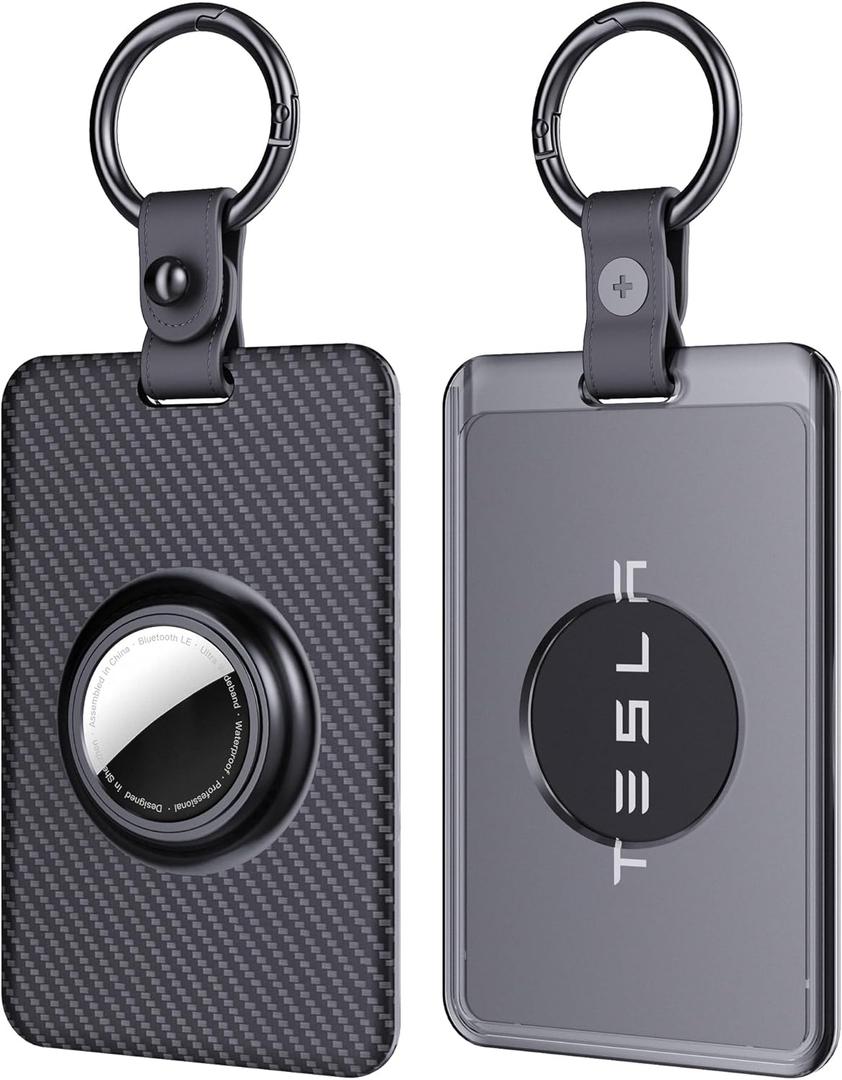 SkyArmor Card Holder for Tesla Keycard with AirTag Slot, Plastic Key Card Protective Case Cover for Tesla Model 3 Y S X, Key Holder with Keychain Key Rings - 2 Pack