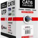Big-A - Bulk Cat6 Cable 1000ft 23AWG Solid 4 Pair, Cat 6 Ethernet Cable Unshielded Twisted Pair (UTP), (CMR) 550MHz Internet Cable, Pull Box - Blue