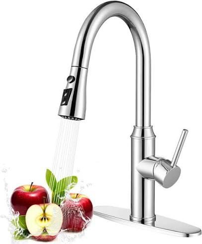 Kitchen Faucet with Pull Down Sprayer, Polished Chrome High Arc
3 Spray Modes, 360° Swivel, Lead-Free SUS304 Steel, cUPC/CEC Certified, Fingerprint-Resistant Finish, Ceramic Disc Valve