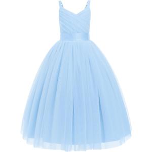 Girls' Special Occasion Dresses: Junior Prom Dresses - Baby Toddler Flower Girls Satin Tulle Princess Pageant Dress for Wedding Kids Evening Ball Gowns Daddy Daughter Dance (Light Blue, 9 Years)