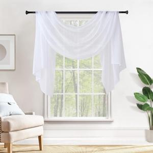 MIULEE Sheer Window Scarf Valance Extra Long Topper Window Treatment Elegant Curtain Scarves Luxury Swag Curtain Drapes for Party Wedding Arch Ceremony Canopy Bed, 54 x 144 One Panel, White