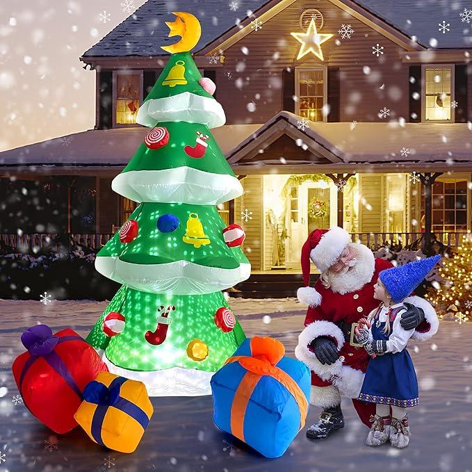 COOLWUFAN 7.5 FT Inflatables Christmas Tree Decoration, Christmas Inflatables Blow Up Yard Decoration with 3 Gift Boxes & Builtin LEDs for Christmas Decorations, Indoor Outdoor Yard Garden Lawn Decor