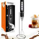 YUSWKO Black Handheld Milk Frother Wand with Stand for Coffee, Rechargeable Electric Whisk with 3 Heads 3 Speeds Drink Mixer Coffee Frother For Latte, Cappuccino, Hot Chocolate, Egg