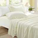 3 Pieces Ruffle Twin Sheet Set, Beige Bed Sheets Twin Size