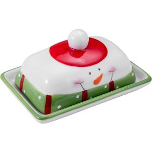 Ceramic Christmas Snowman Butter Dish with Lid - Christmas Thoughtful Gift Choice - Adorned with Festive Charm