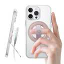 EWA MagOne 3rd Gen [Compatible with MagSafe] Phone Grip Stand with Finger Strap, Removable Magnetic Ring Holder Kickstand Loop for iPhone 16,15, 14, 13, 12 Series-(Pink)