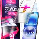 Screen Protector compatible with iPhone 15/16 (2Pack), Easy Auto-Align Install Kit, 6.1" Tempered Glass, 9H Hardness, Ultra HD Clear, Case Friendly, EasyShield