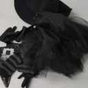 Witch Hat Costume for Women - 5 PCS Halloween Witches Hats with Tulle Skirt Shoe Covers Striped Thigh Socks Gloves, Gothic Witch Set for Halloween Renaissance Party Costume Accessories