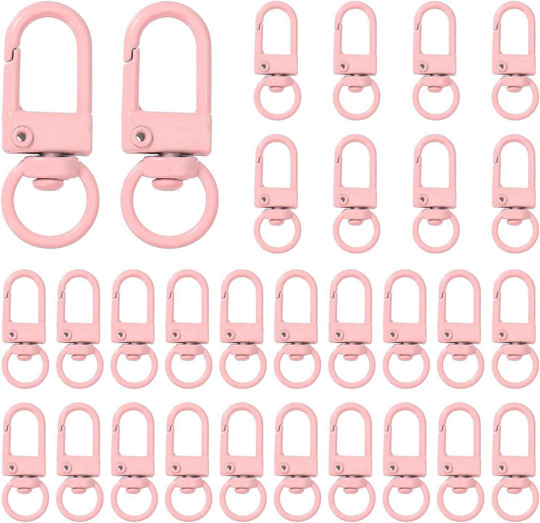 uxcell 30pcs Metal Lobster Claw Clasps, Swivel Lanyards Trigger Snap Hooks Keychain Strap with Key Ring for Jewelry Making Purse Bag Key Chains Connector, Peach Pink