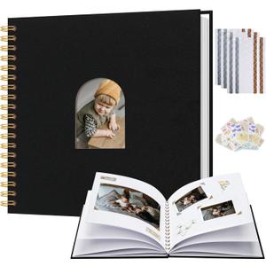 Linen Cover Scrapbook Album, 10 x 10 Inches, Photo Album Features A Hardcover Design with White Inner Pages, Perfect for Travel, Weddings, And Mother's Day (40 Sheets/80 Pages) Black