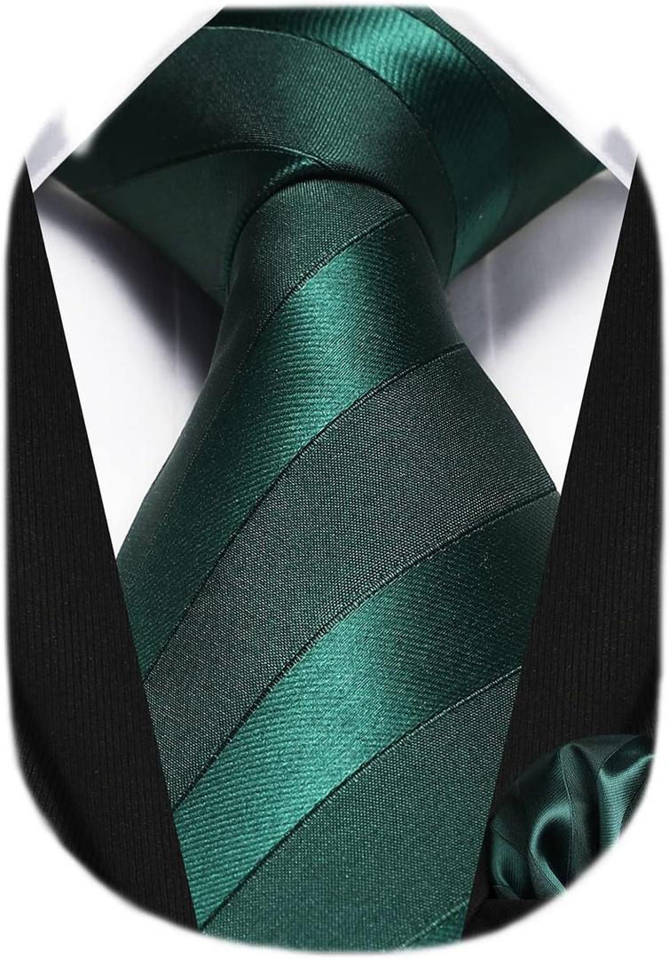 HISDERN Mens Tie Striped Ties and Handkerchief Set Business Formal Woven Pocket Square Wedding College Stripe Necktie