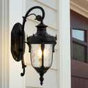 17" Black Vintage Outdoor Wall Sconces, Waterproof Exterior Sconce Porch Lights Wall Mount Outside Wall Lantern with Hammered Glass Shade for House Front Door Garage Doorway House Yard Street