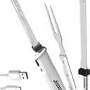 Cordless Electric Carving Knife for Meat Slicing, Fish, Bread, Turkey, Ergonomic Handle, Serving Fork Included, Storage Case& Safety Lock (White)