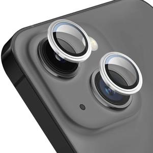 TENOC Camera Lens Protector for iPhone 14 & iPhone 14 Plus, 9H Tempered Glass Camera Screen Cover, Silver Metal Individual Ring