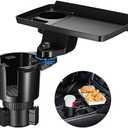 This Hill Cup Holder Tray for Car, 2 in 1 Detachable Car Food Table Tray with Solid Base & Phone Slot,Car Cup Holder Expander with 360°Rotation Tray for Travel Road Essentials