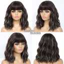 Blonde Highlight Bob Wig with Bangs for Women Dark Brown and Blonde Wigs Natural Looking Heat Resistant Synthetic Wig for Daily Party Use