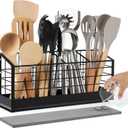 Large Utensil Holder for Kitchen Counter:Kitchen Cooking Utensil Holder Organizer with Diatomaceous Earth Base Matte Black (4 Compartments)