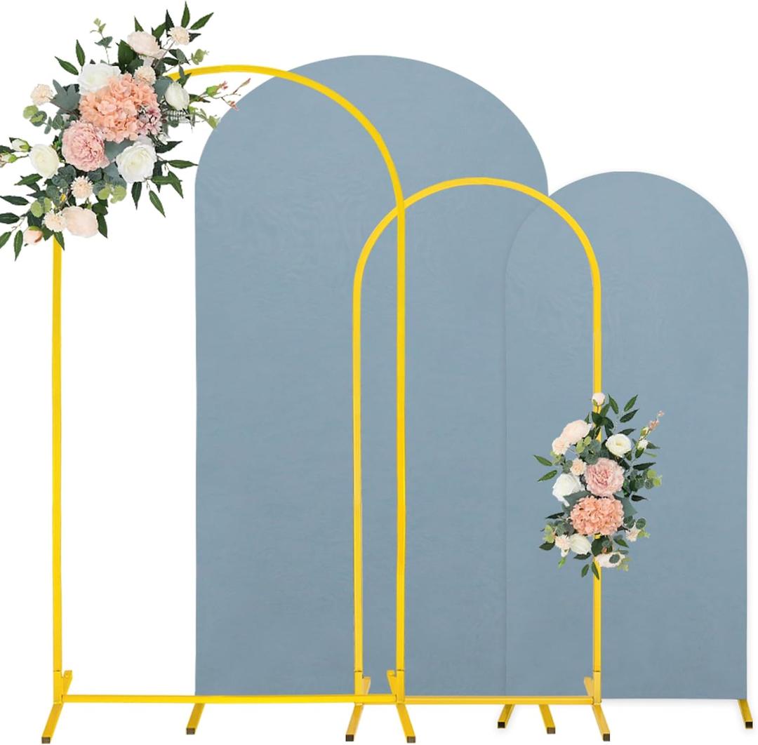 7.2FT, 6FT Wedding Arch Stand and Matching Dusty Blue Spandex Fitted Arch Backdrop Cover Set, Round Top Chiara Backdrop Stands and Covers for Birthday Party Baby Shower Arch Decor (Dusty Blue) (6FT+7.2FT)