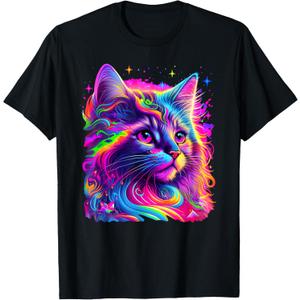 Colorful Rainbow Cat Graphic T-Shirt (XS)