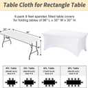 Fixwal 6 Pack 8ft Spandex Table Covers for 8 Foot Tables, Fitted Tablecloths Rectangle Folding Tables, Stretch Rectangular Table Cloths for Wedding, Banquet, Party (White, 96L x 30W x 30H Inch)
