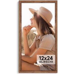 HLiWEGNS Light Walnut 12x24 - Single Frame - Rustic Woodgrain 12 x 24 Poster Frame with Plexiglass for Wall Gallery Display, 12x24 Picture Frame for Puzzle, Artwork, Photo and Posters