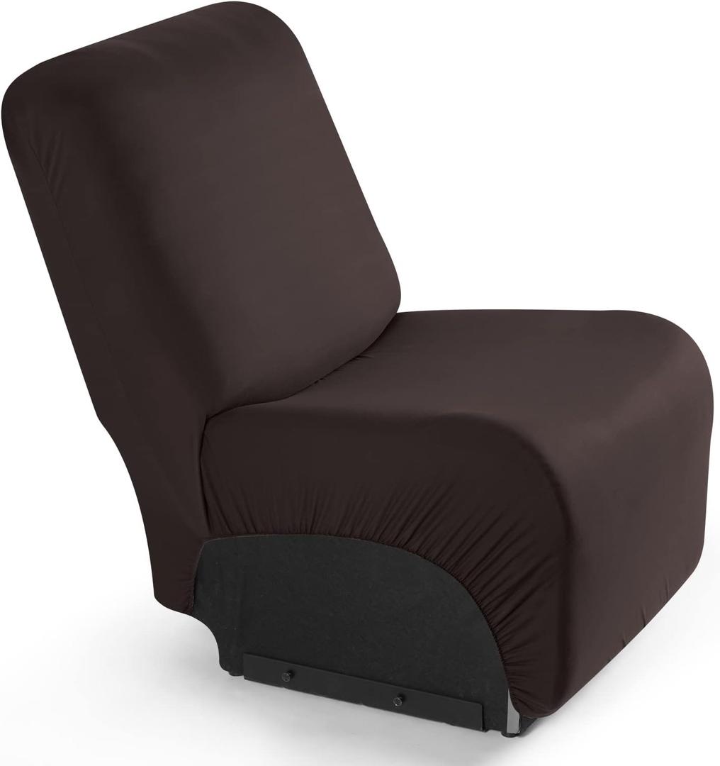 TAOCOCO Stretch Recliner Cover for Middle Seat, 1-Piece Polyester Fabric Seat Slipcover for Recliner Sofa Covers(Coffee, 1 Armless Chair Cover)