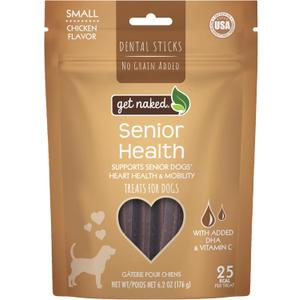 2 x Get Naked Dental Sticks Grain-Free Chicken Flavor Dog Treats, Senior Health Small 6.2-oz Bag (EXP 09/27/27)