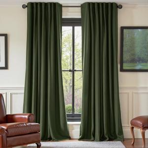 Nemia Olive Green Velvet Curtains Thermal Insulated Blackout Curtain for Bedroom Window Living Room Darkening Luxury Vintage 92 Inches Long Heavy Drapes Panels Back Tab Set of 2