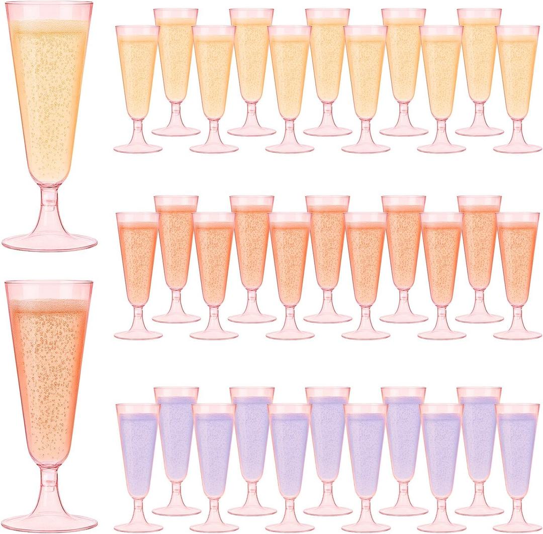 100 Pack Pink Clear Plastic Champagne Flutes, 5 Oz Disposable Champagne Glasses, Unbreakable Acrylic Mimosa Glasses Wedding Cocktail Cups for Engagement Birthday Graduation Party Decorations Supplies