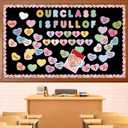 Valentine's Day Conversation Heart Bulletin Board SetSweethearts Themed Name Tags Cutouts Bulletin Board Decorations, School Classroom Chalkboard Wall Decor Valentines Party Supplies