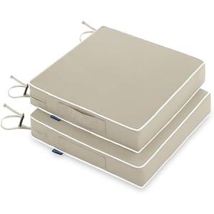 MIULEE 17 x 16 x 2 Outdoor Chair Cushions, Waterproof Seat Cushions with Adjustable Straps, Set of 2 Patio Chair Cushions for Patio Furniture Garden, Beige