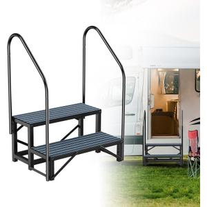 Rv Steps with Handrail 2 Step, Hot Tub Steps with Anti-Slip Mats, Heavy Duty Metal Mobile Home Stairs, Camper Steps for Travel Trailer,Portable Step Ladder for Spa, Pool and Porch