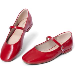 Women's Mary Jane Flats Soft Leather Ballet Flats with Ankle Strap,Comfortable Dressy Slip on Mary Jane Shoes Women (8, Red)
