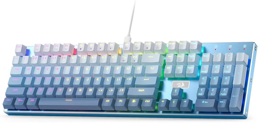 Redragon K556 SE RGB LED Backlit Wired Mechanical Gaming Keyboard, Aluminum Base, 104 Keys Upgraded Socket, 3.5mm Sound Absorbing Foams, Hot-Swap Linear Quiet Red Switch, Gradient Blue (K556 SE Blue)