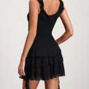 Women's Western Sleeveless Dress V Neck Cowgirl Lace Tiered Layered Music Festival Mini Dresses (Black, S)
