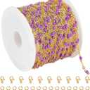 KYUNHOO 5 Meters Gold Stainless Steel Chains for Jewelry Making Purple Enamel Beaded Chain Roll with Lobster Clasps Jump Rings for Crafting Bracelet Choker DIY