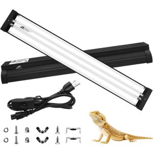 T5 10.0 UVB Reptile Light Fixture Combo Kit, 24W High Output UVA UVB Light with Upgraded Wider Alloy Reflector for Bearded Dragons Lizards Tortoises and Other Desert or Tropical Reptiles (22.7Inch)