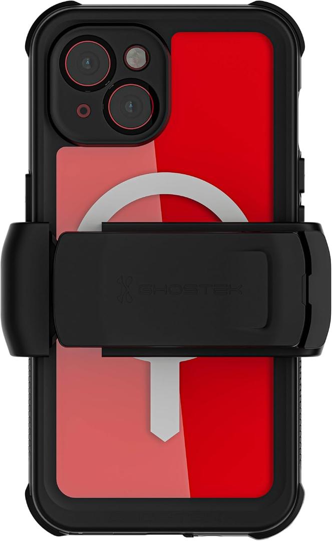 Ghostek Nautical Waterproof Apple iPhone 15 Case with Holster Belt Clip - Screen & Camera Protector, MagSafe Compatible, Rugged Heavy Duty (6.1 Inch, Clear)