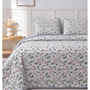 LINNUO HOURSE Quilt Sets King Size,Reversible Lightweight Bedspread with 2 Pillow Shams, Soft Quilted Bedding for Year-Round Comfort, Floral Pattern King Size