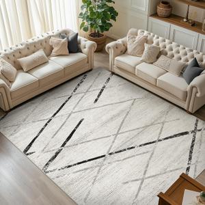 jinchan Modern Area Rug 9x12 for Living Room, Moroccan Geometric Non-Slip Stain Resistant Soft Low Pile Design Indoor Floor Carpet for Bedroom, Dining Room, Living Room, Home Office, Grey Black