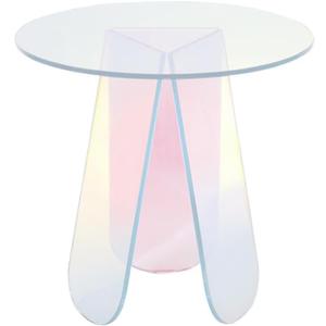 Iridescent Acrylic Side Table, Round Clear Coffee Table 17.7 Inch - Rainbow Colors End Table, Transparent Nightstand for Living Room, Bedroom, Office - Easy to Assemble Modern Accent Table