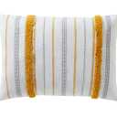 Indigo Ink - Decorative Pillow, Tufted Stripe Pillow with Tassels, Throw Pillows for Couch or Bed, Boho Home Decor, 14" x 20" (Tufted Medallion Collection, Grey/Yellow)
